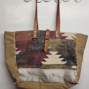Myra Bag Huge Gracious Weekender Leather Pony Hair Canvas Native Travel Bag